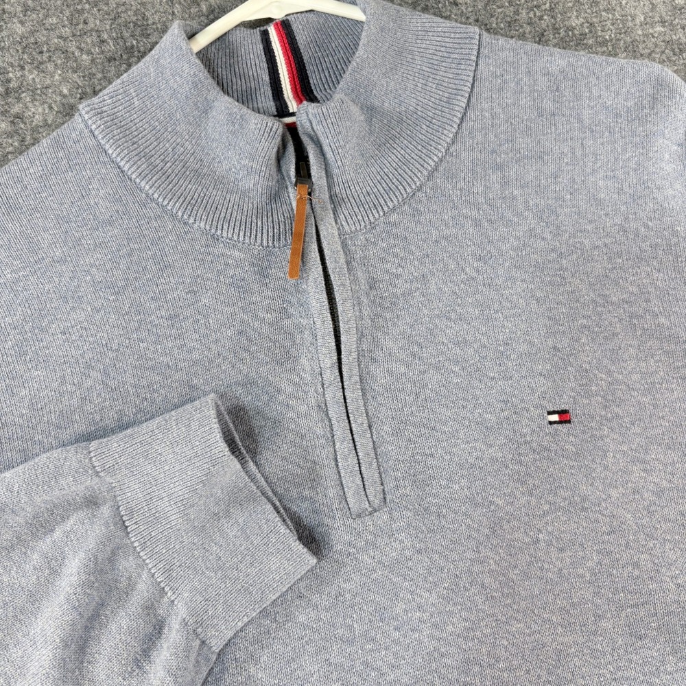 Tommy Hilfiger Mens XXL Light Blue Quarter Zip Mock Neck Sweater 78J3337